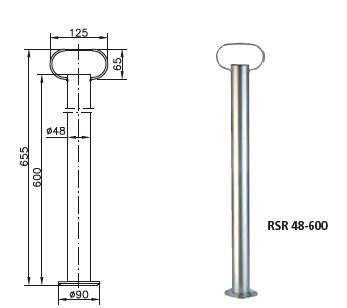 Fiksēts balsts ar skavu WINTERHOFF RSR48-600+KLE48 150kg 48mm 600mm
