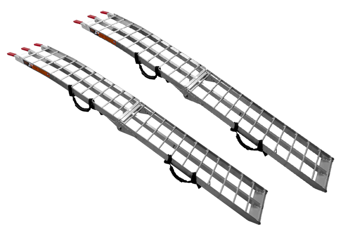 UNITRAILER ALR002 salokāmas rampas alumīnija rampas piekabēm 221 cm 680 kg ar jostu, 2 gabalu komplekts