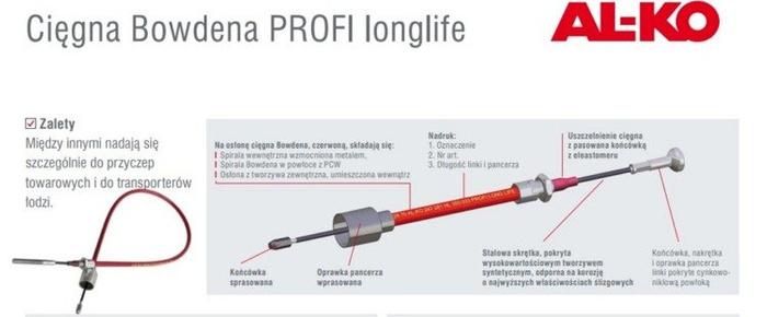 Bremžu troses Bodena trose AL-KO 247283 ātrās montāžas 770/966mm