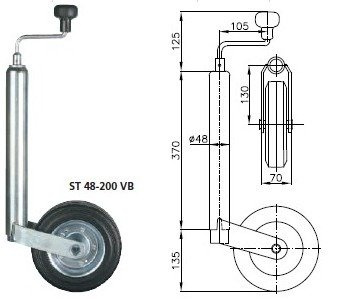 Опорное колесо WINTERHOFF ST48-200VB 150 кг 48 мм 505-725 мм