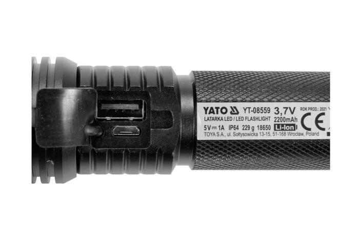 Многофункциональный светодиодный фонарик YATO YT-08559 900 лм, внешний аккумулятор, открывалка для бутылок, аварийный молоток.