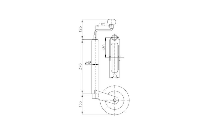 WINTERHOFF ST48-200V atbalsta ritenis 150kg 48mm 505-725mm